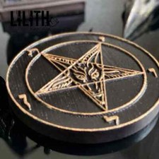 Baphomet Gold Wooden Ash Tree Pentacle Wooden Sculpture Altar Piece picture