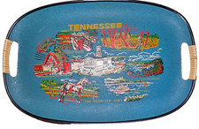 Vintage 50s-70s Tennessee Oval Fiberglass & Plactic  Serving Tray w/ Handles picture