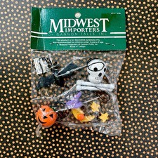 4x RARE Midwest Importers Cannon Falls Mini Halloween Wooden Tree Ornaments Set picture