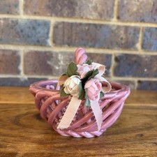 Vintage Mauve Pink Ceramic Porcelain Basket Decorative Woven Basket Weave Small picture