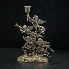 Vtg. Godinger Silver Plated Cherub Angel Musicians Candlestick Candle Holder 10