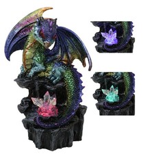 Green Blue Gold Galaxy Baby Dragon On Faux Geode LED Crystals Rock Figurine picture