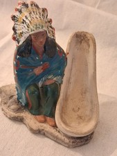 Vintage Hand Painted Ceramic Native American   Pipe Holder picture