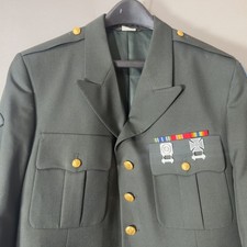Vintage US Army Class A Green Dress Uniform Coat 44R Badges Ribbons Patches picture