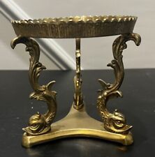 Vintage Ornate Brass Stand Candle Bowl Holder Fish Pattern picture