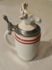 Threshold Stoneware Beer Stein Set Moose-Stag Head w/ Pewter Lid 9” Steins picture