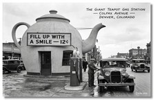 Vintage‑STYLE NEW ART 1930's RPPC-TEAPOT GAS STATION COLFAX AVE.-DENVER CO-FAUX picture