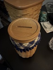 Longaberger 2003 Blue Ribbon Pride Bank Basket Protector  & Lid W/ Slot  #669 picture