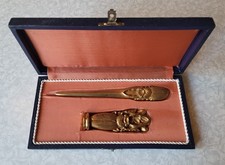 Antique Art Nouveau French Gilt Bronze Desk Set - Letter Opener & Wax Seal, Boxe picture