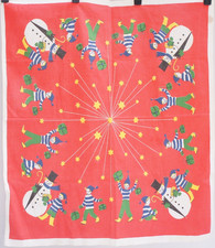 Vintage 50s Rare Swedish Snowman Print Christmas Tablecloth Mid Century picture