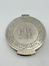 Amazing VTG Old Large Silver Plated  Engraved Makeup Compact Powder Mirror picture