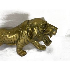 VTG Brass Large Bengal Tiger Statue Mid-Century Jungle Hollywood Regency Decor picture