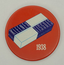Vintage 1968 Kleenex Tissues 1938 History Advertising Litho Pinback Button picture