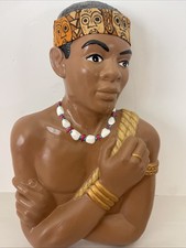 Polynesian Man Wall Sculpture Hand-Painted Plaster Chalk Vintage 14x8.5x2.5” picture