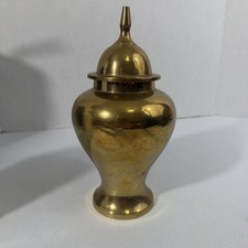 Brass Urn Vase Ginger Jar With Lid 9” Solid Brass Made in India Vintage picture