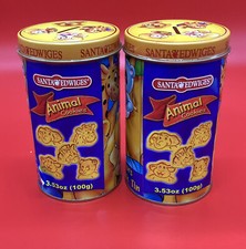 Santa Edwiges Sealed Animal Cookie Tin Coin Bank Vintage Collectible 2 Canisters picture