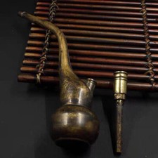 Brass Water Pipe Longevity God Smoking Pipe Chinese Vintage Tobacco Tool picture