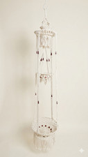 Vintage Macrame Plant Hanger 3 Tier Hanging Basket 70s Boho Wood Beads 6 Ft picture