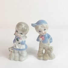 Vintage Boy With Puppy & Girl With Kitten Porcelain Figurines picture