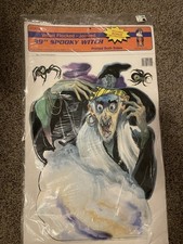 VTG Cleo Velvet Flocked 39” Jointed Witch Die Cut Halloween 2-Sided USA Sealed picture