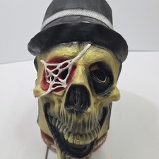 Vintage Skeleton Skull Latex Mask Top Hat Fedora Web Eyepatch Halloween Prop picture