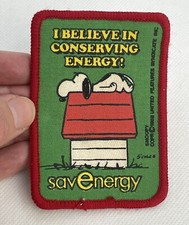 Vintage Rare Green Snoopy Patch I Believe In Conserving Energy C1950’s Badge picture