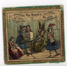 Antique 1800s “Das Mädchen / La Fille / The Girl” Paper Game Cover Hand-Colored picture