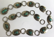 Navajo Sterling Silver Turquoise 12 Concho Link Belt Lee Thompson 1970s Vtg 238g picture