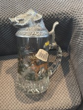 Vintage BMF German Glass Beer Stein Pewter Boar Head Lid picture