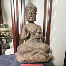 Antique Brown Seated Buddha Statue Figure - Buddhism Asian Statue picture