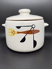 Vintage 1960's West Bend Stoneware Canister Cookie Jar Measuring Spoon 6-3/4