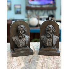 Antique 1923 P Mori Henry Wadsworth Longfellow Bronze Clad Bookends Signed Pair picture