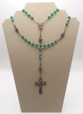 Vtg Medjugorje Emerald Green AB Glass Rosary 20