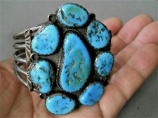 Southwestern Native American Turquoise Cluster Sterlin Silver Cuff Bracelet 2.5