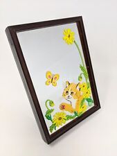 VTG Yaps Mirror Music Box w/ Cat Butterfly Flowers Tested Works Plays LOVE STORY picture