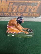 Vintage Native American Chalkware Indian w/ Camp Fire Cone Incense Burner Figure picture