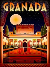 Granada Alhambra Palace at Night Spain Retro Wall Decor Travel Art Poster Print picture