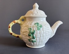 Vintage Belleek Irish Teapot Ornament 2586 Cream with Shamrocks picture