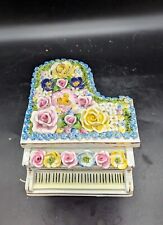 Vintage Elfinware Porcelain Grand Piano Trinket Dresser Box Handpainted Flowers picture