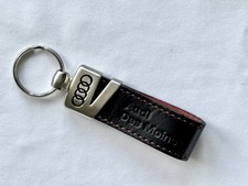 Genuine Audi (of Des Moines) Leather & Chrome Premium  Keychain Key Fob Ring picture