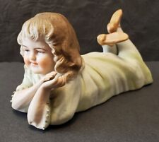 Vintage Porcelain Bisque German Piano Doll Girl Prone Figurine  picture