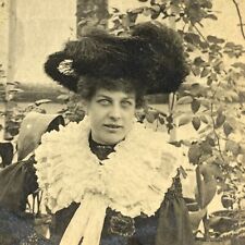 E1 Photograph Wealthy Victorian Woman Large Hat Dress Fashion Style 1900-10's picture