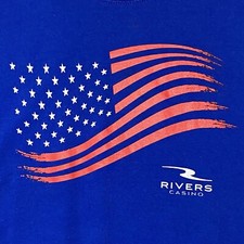 Vintage Rivers Casino Pittsburgh Pennsylvania American Flag Blue T Shirt Size L picture