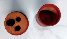 Antique Round Red Wood Bit Tube Container Case - 3 holes - Empty EC picture
