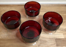 Arcoroc Ruby Red Glass Sherbet Dessert Dish Clear Stem France Set of 4 picture
