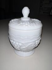IMPERIAL GLASS CO. MILK GLASS LIDDED COMPOTE, GRAPES AND LEAVES DESIGN picture