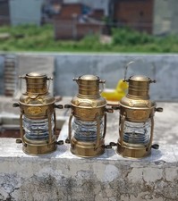 3x Vintage Nautical Ship Lantern Oil Lamps Brass Finish Maritime Lighthouse Deco picture