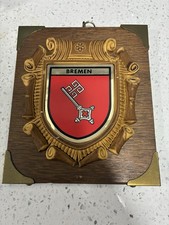 BREMEN GERMANY COAT OF ARMS PLAQUE MADE IN WEST GERMANY 5X6 VINTAGE PREOWNED picture