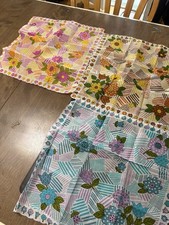 Vintage Hand Printed Hankies Lot 3 Floral MCM Pink Blue Orange Original Tags picture