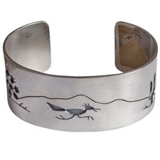 Astute Zuni Sterling Silver Road Runner Cactus Desert Petroglyph  Bracelet picture